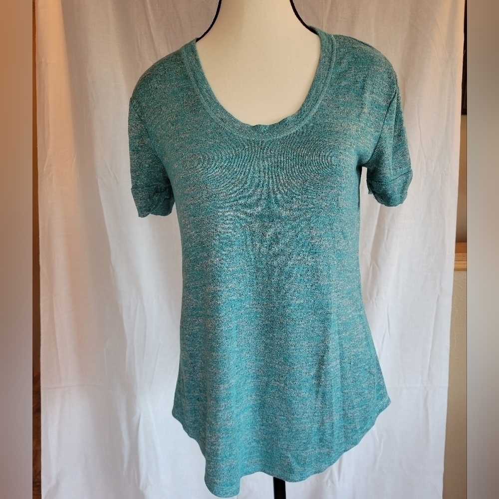 A.N.A heathered blue/teal rolled short sleeve basic t-shirt S